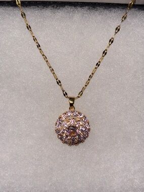 Gold Necklace with Spinning Pink Crystal Pave Pendant